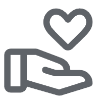 Uma mão segurando um ícone de coração, simbolizando amor e carinho.